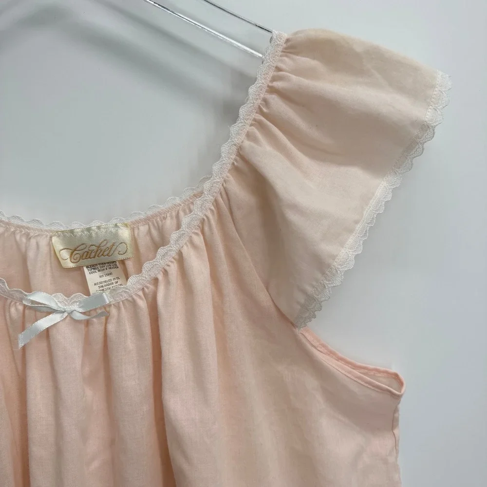 Vintage Sears Cachet Pink Lace Flutter Sleeve Nightgown Size M Coquette Cottage - Picture 2 of 9